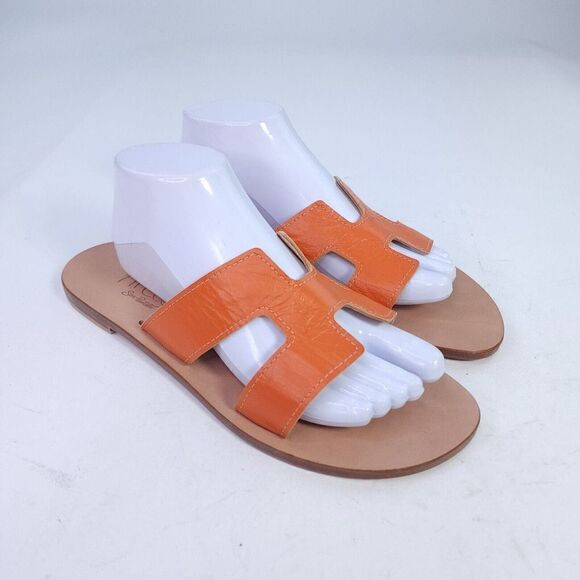 Artes San pantaleo Sardinia Women's Handmade Slide US 10 Orange Leather Sandals - Picture 4 of 11